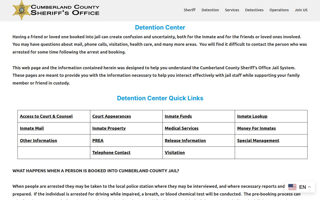 Cumberland County Detention Center booking information