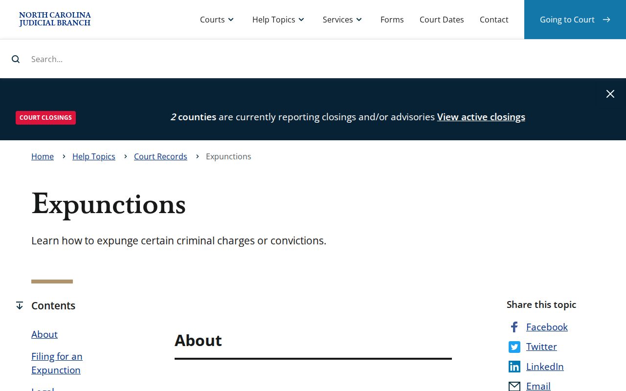 North Carolina court expunction information