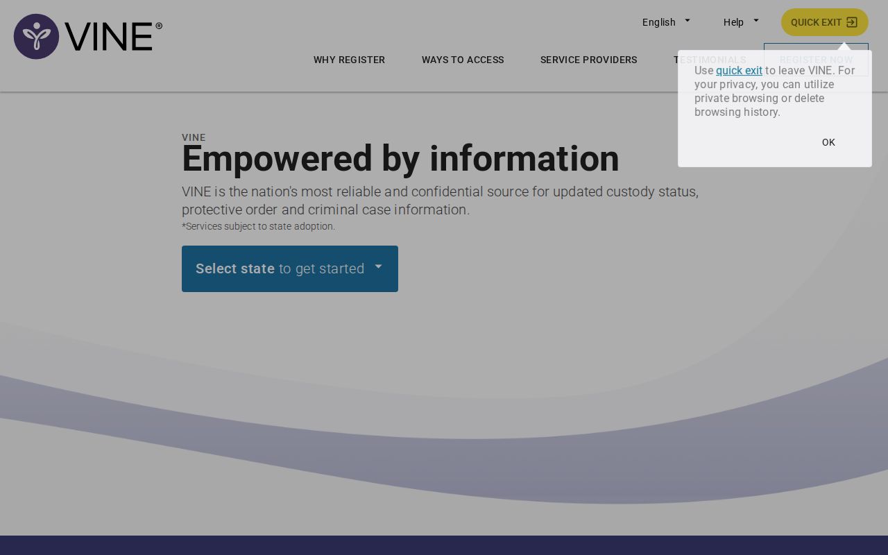 VINELink state custody search and registration interface