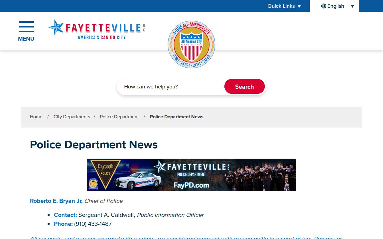 Fayetteville Police Department searchable media releases page